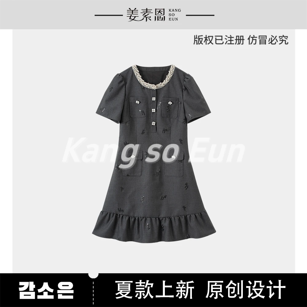 【小铃铛】【巴黎夜色】气质时尚设计感短袖连衣裙GY25XT120535