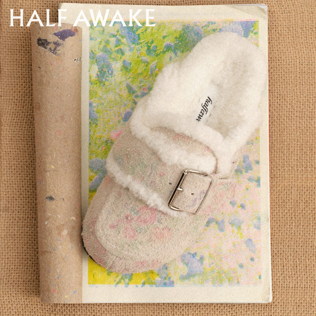 HALF AWAKEvol.10系列25年秋冬新款牛皮羊毛平底懒人勃肯半拖女鞋