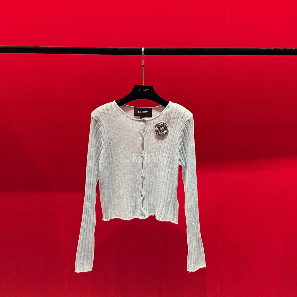 【L.K.BABY】法式高定重工设计感山茶花修身百搭开衫