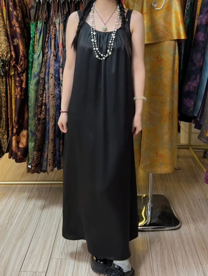 满分桑蚕丝老料吊带连衣裙纯色气质吊带裙