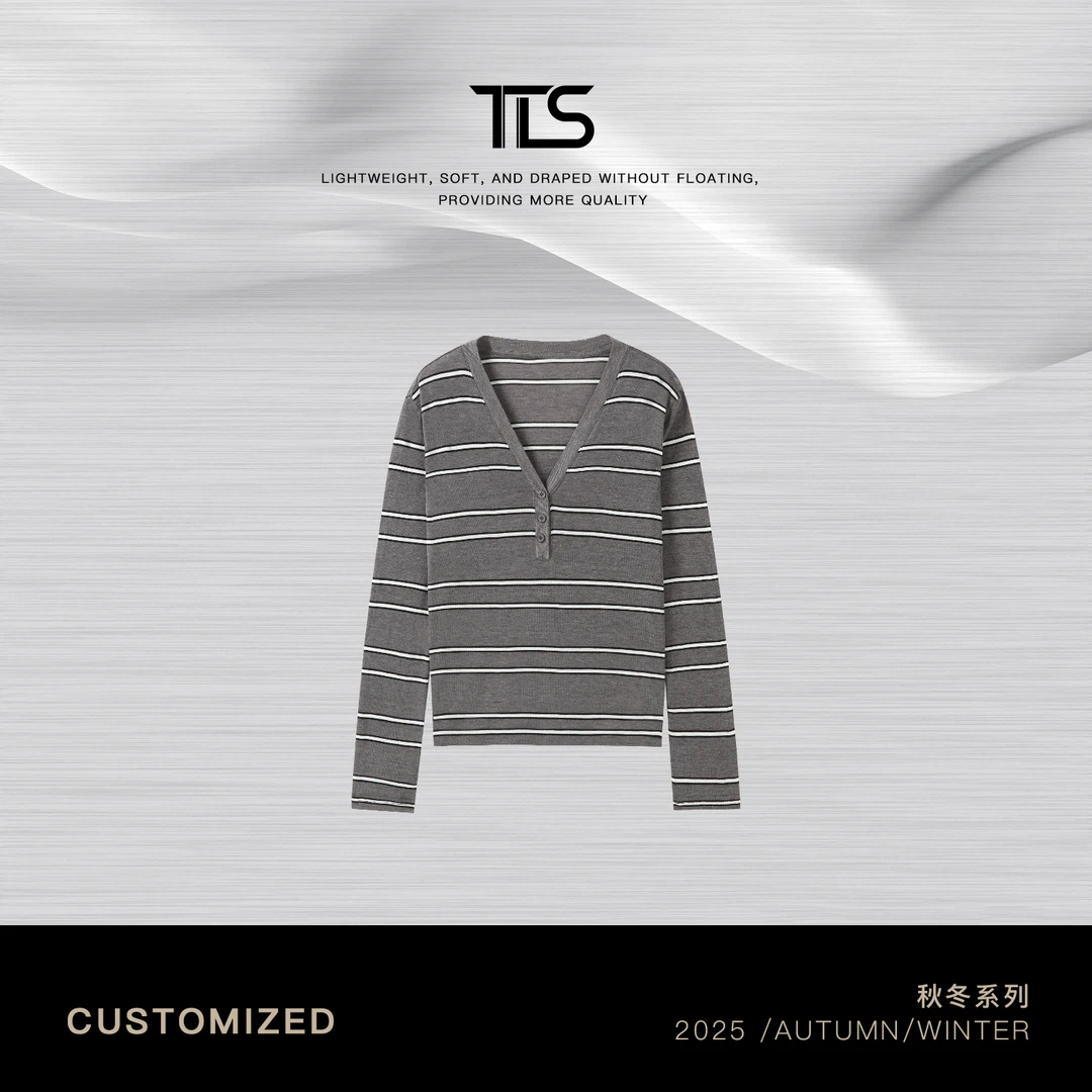 TT【雾晨】天丝绵羊毛混纺V领纽扣条纹设计慵懒风防晒针织衫MY5081