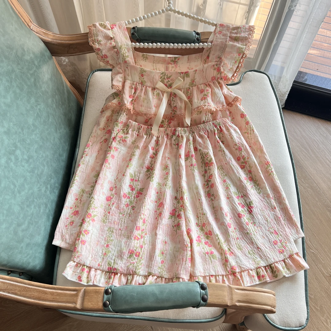 国风短袖带胸垫睡衣女款夏季甜美休闲2025年新款可外穿家居服套装