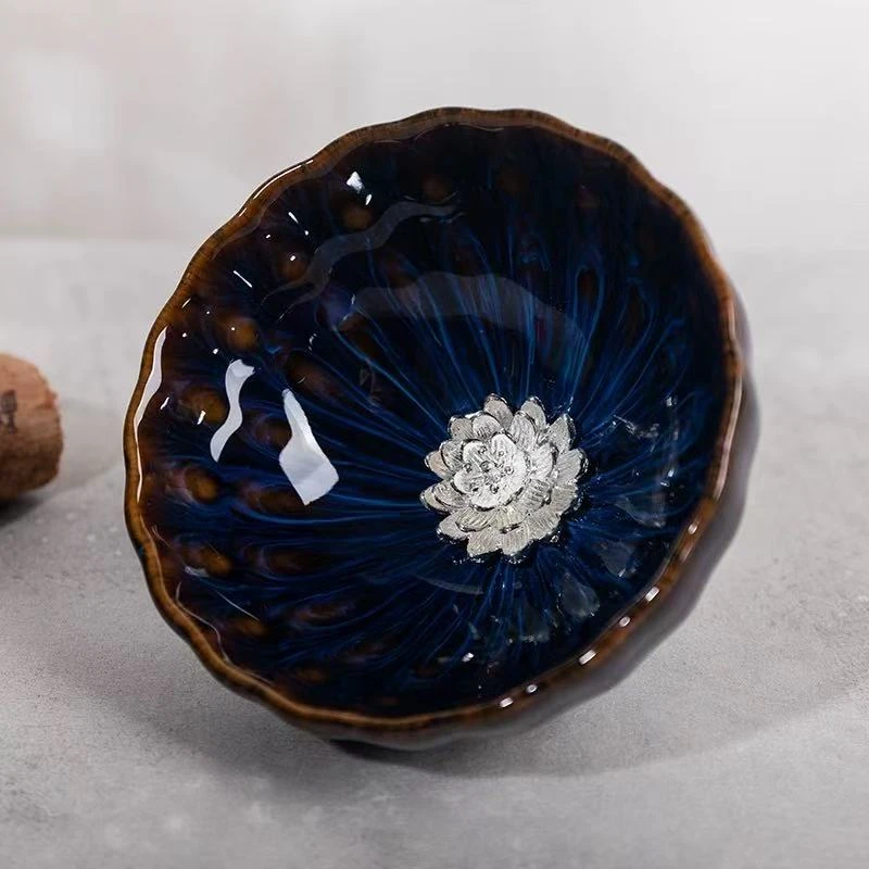 雀羽银色莲花主人杯 jz23 高端个人专用茶具