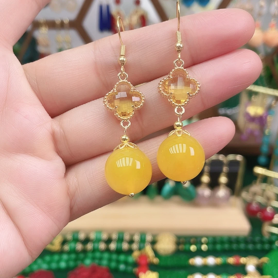 玛瑙/玉髓合金耳饰
