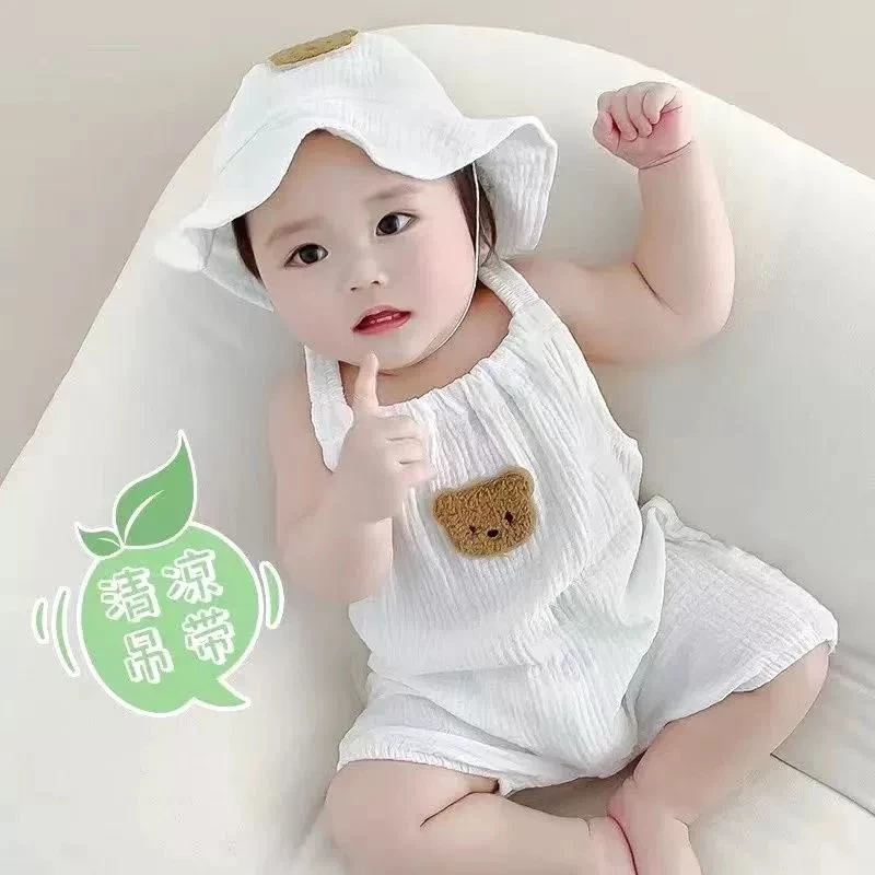 婴儿连体衣夏季薄款新生儿纱布哈衣爬服男女宝宝衣服超萌夏装套装