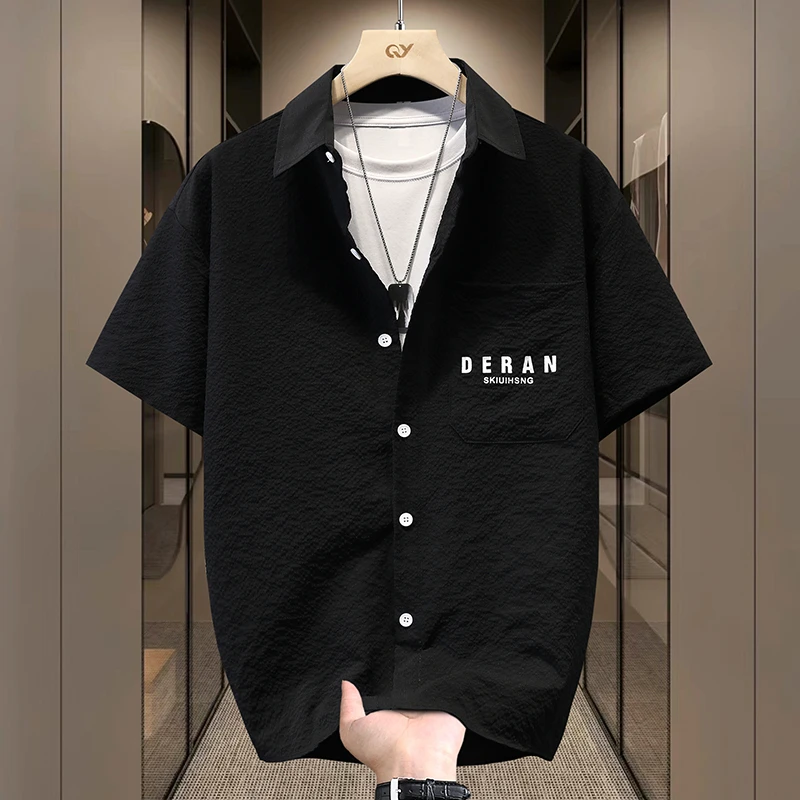 泡泡纱短袖衬衫男夏季2025新款半袖衬衣服潮流青少年宽松休闲外套