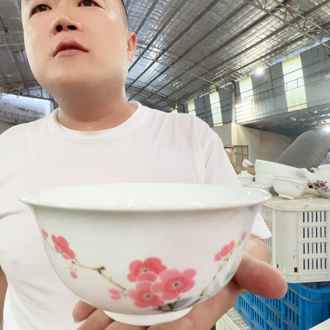 瓷片景德镇高温陶瓷翠竹红梅6寸面碗2只