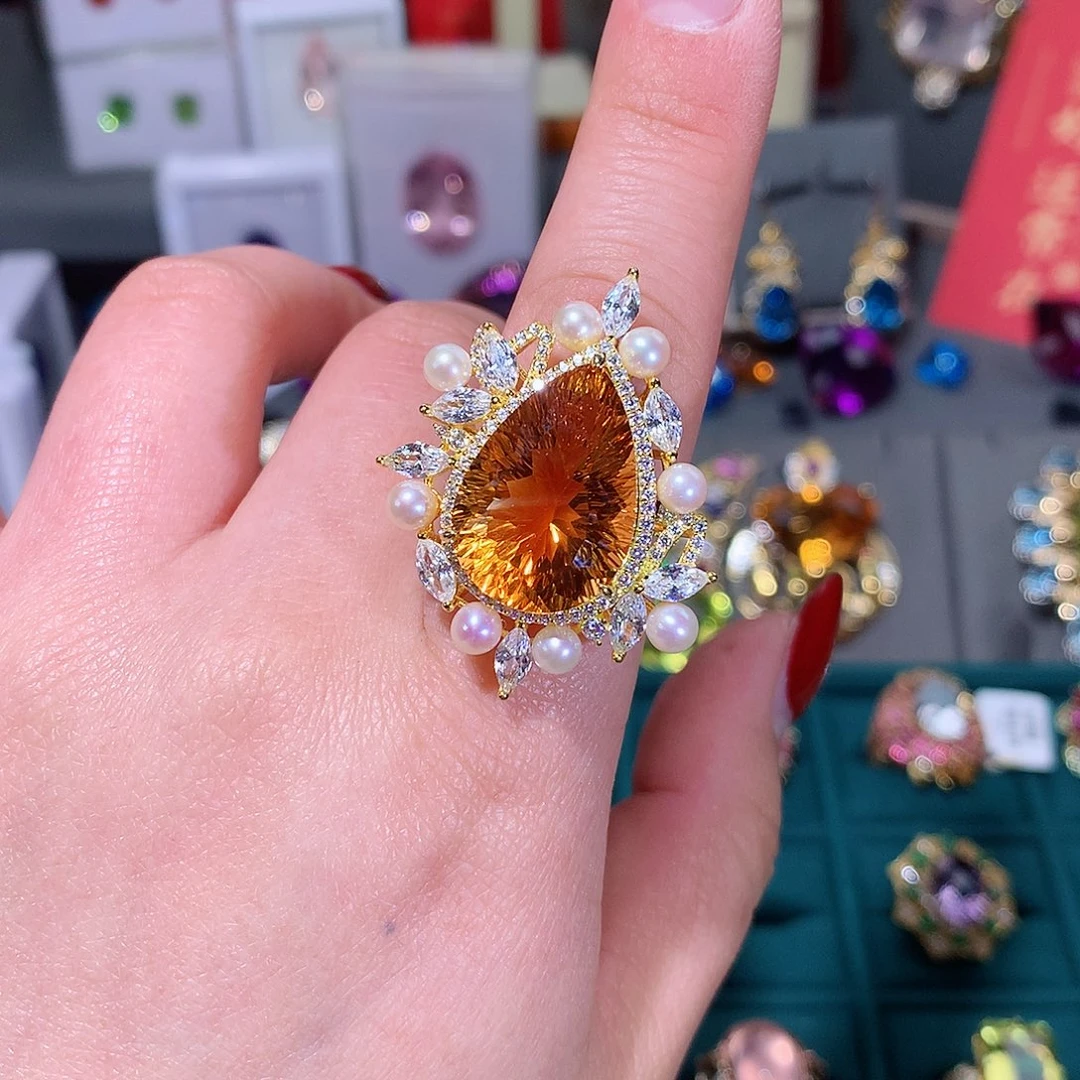 黄晶戒指银S925镶嵌不*.戒指