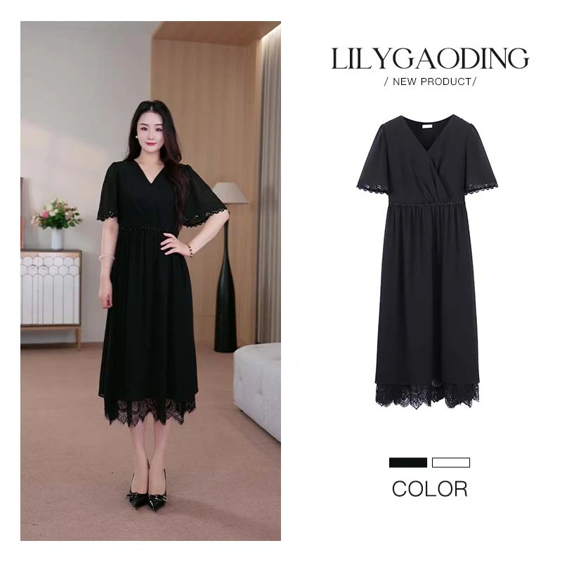 HUANG YIYI定制轻奢显瘦遮肉气质百搭大气减龄中长连衣裙ZB7174