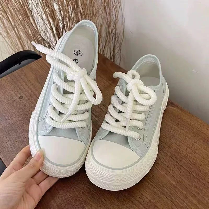 TP232 薄荷绿 百搭透气韩版帆布鞋女2025夏季新款奶油厚底小白鞋