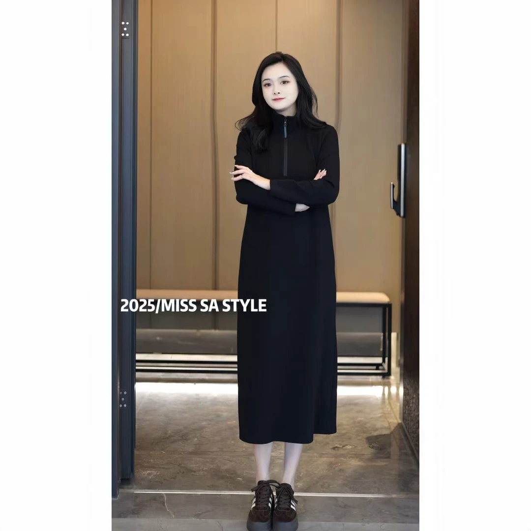 MISS SA 高级感立领空气层连衣裙女秋冬长袖法式气质裙子25109650