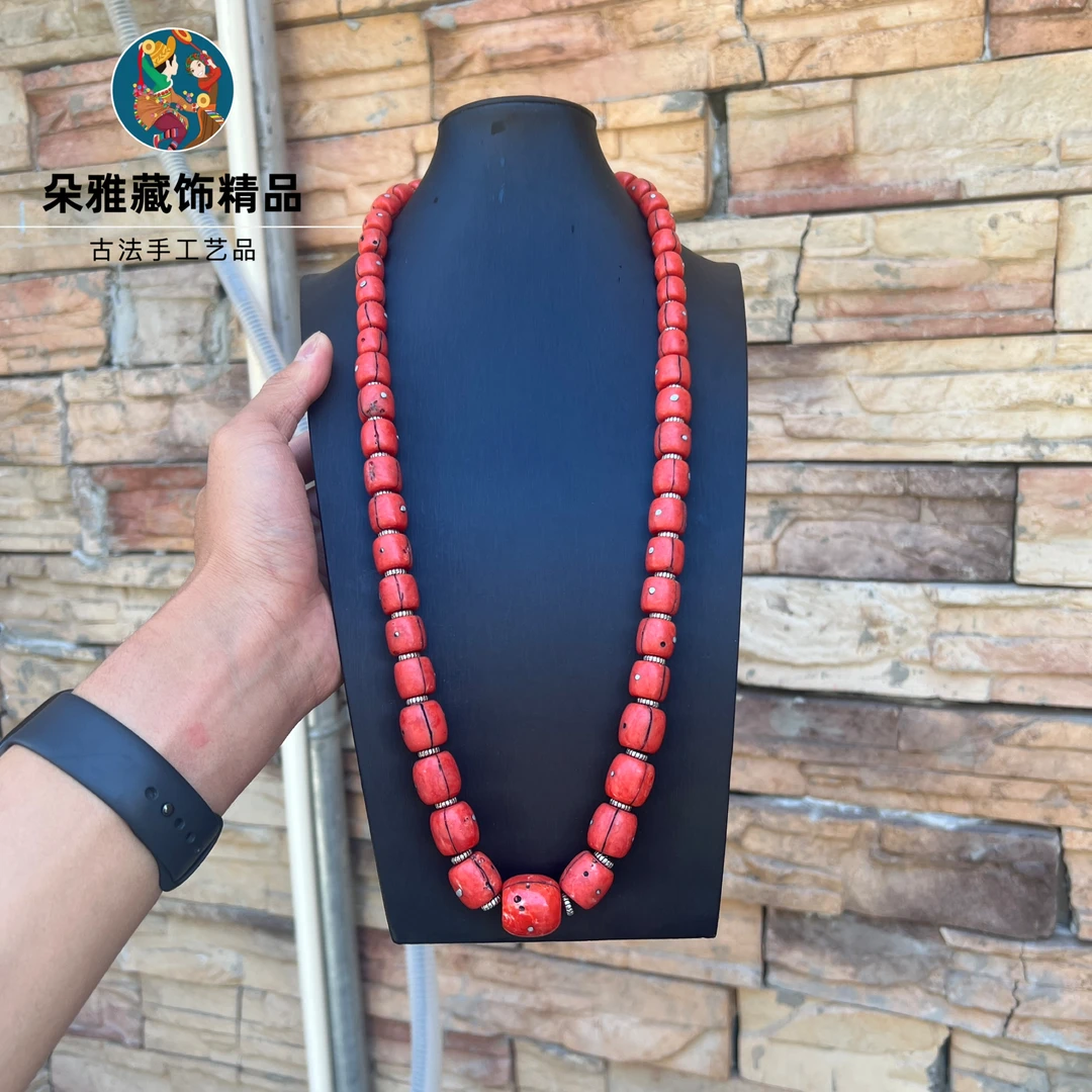 非金属棉绳项链 朵雅藏族藏式新款珊珊镶嵌纯银铆钉精品项链配饰