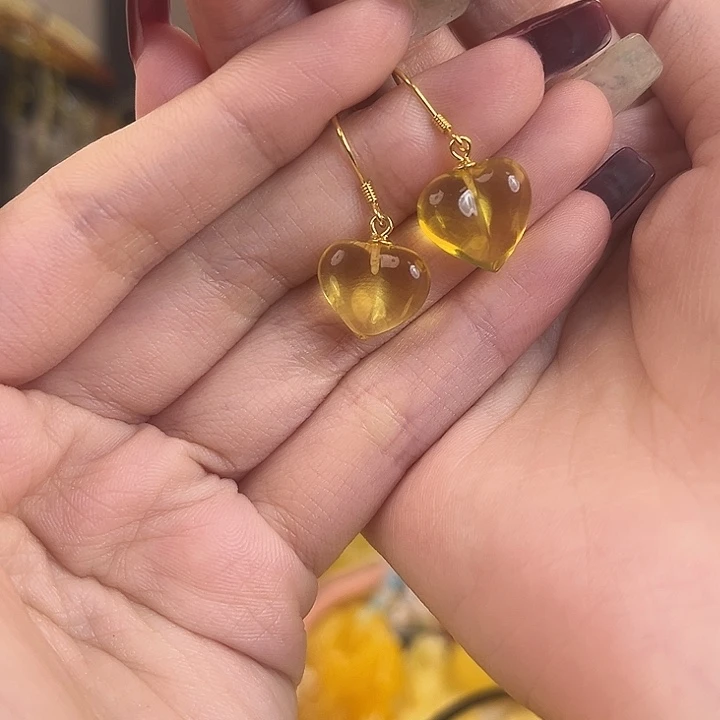 裸石琥珀未镶嵌爱**棍蓝珀耳饰