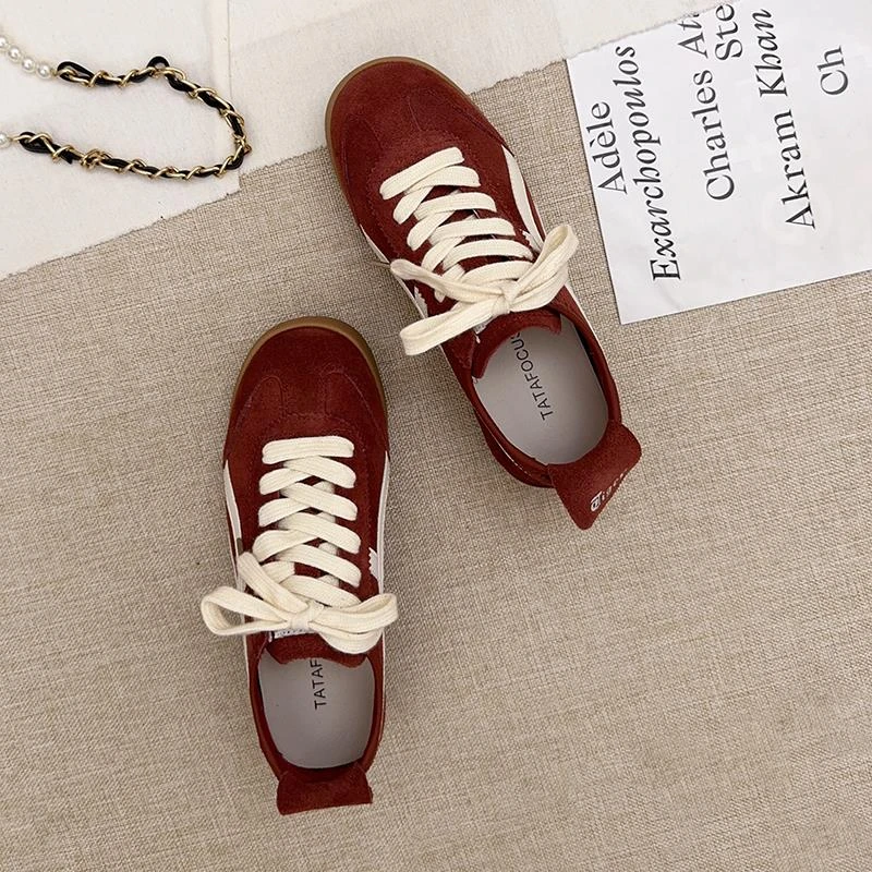 【CBMT旗舰店】复古平底德训鞋女2025春季新款百搭软牛皮透气板鞋