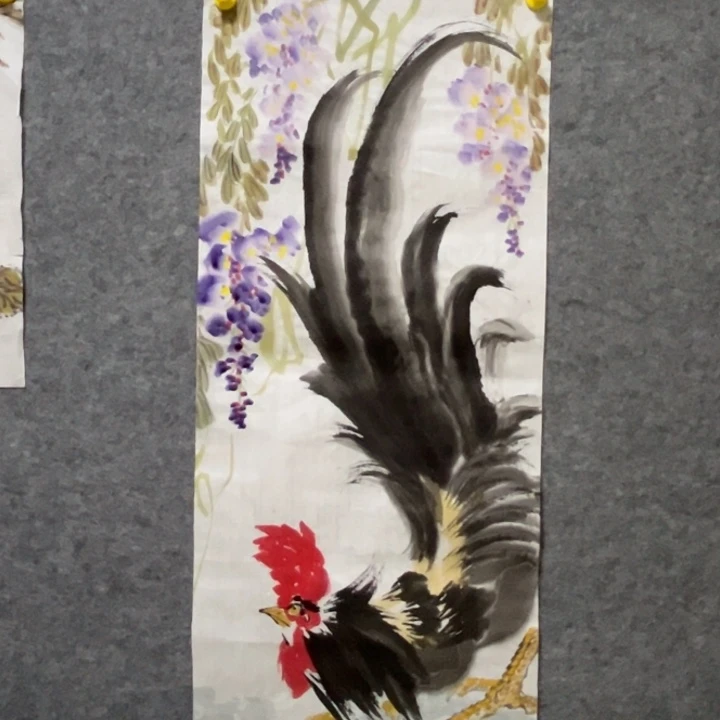 带灯款大鱼书画艺术作品