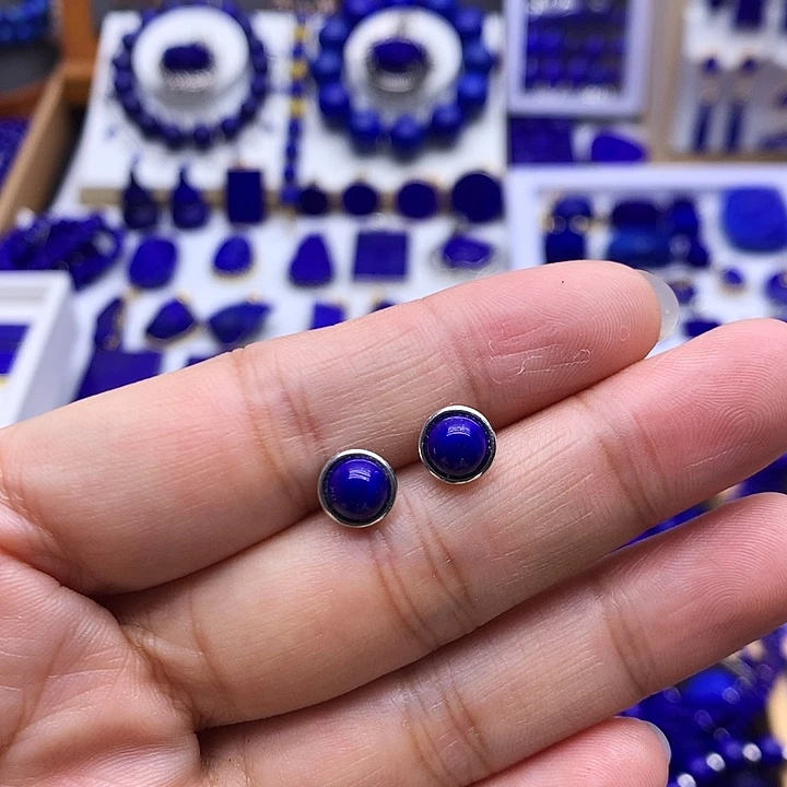 青金石银S925镶嵌耳钉