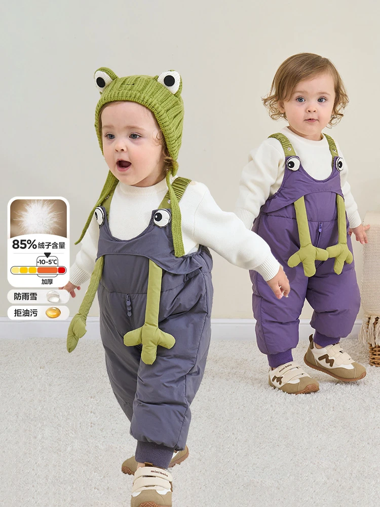 【商场同款】儿童羽绒背带裤外出户外冬季宝宝加厚连体衣男童羽绒裤