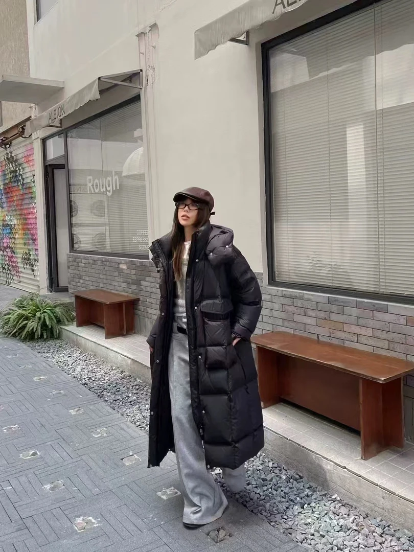 【保真90白鸭绒】休闲时尚方块格连帽90白鸭绒保暖羽绒服外套