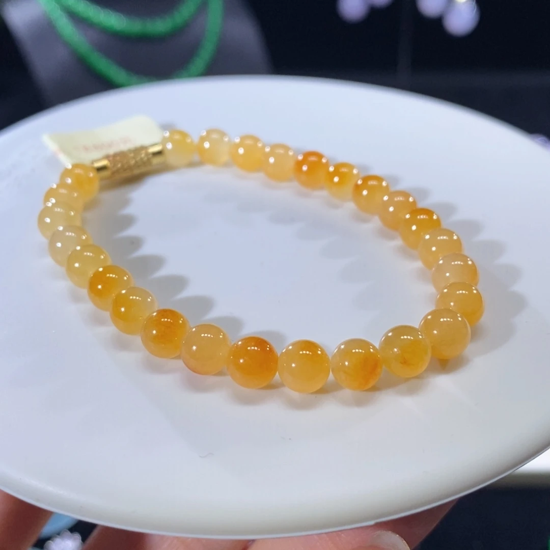 翡翠未镶嵌颈饰翡翠冰鲜橙黄小珠手串6+mm