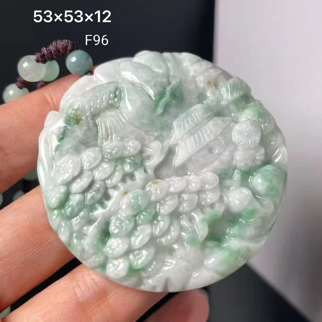 萃漫钰天然翡翠缅料A货飘正绿山水牌厚装双面挂件男士吊坠送绳