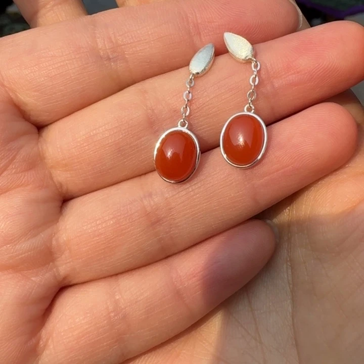 南红玛瑙银S925镶嵌耳饰南红耳饰多样性拍一发一