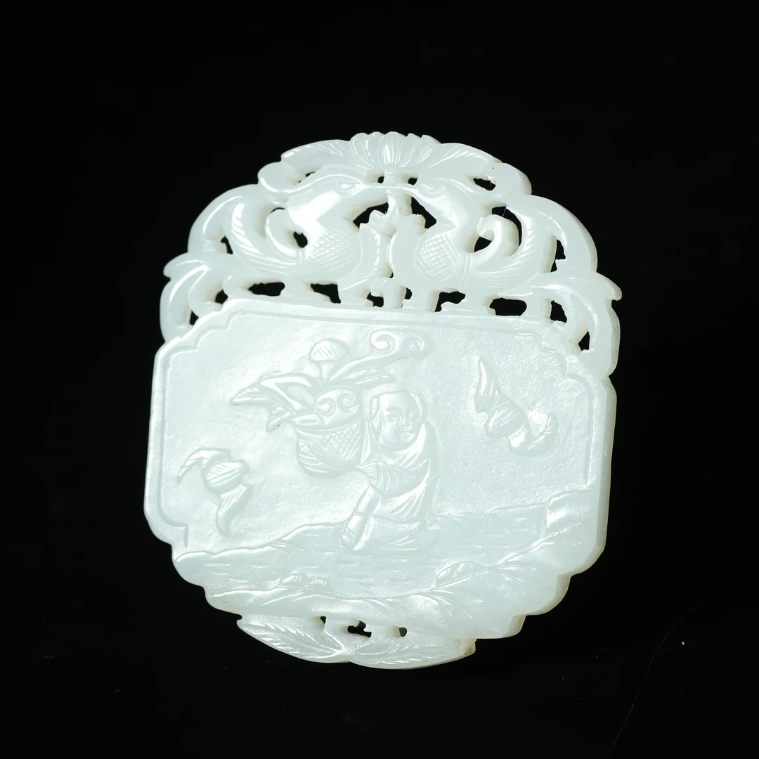 清代和田白玉童子献寿牌【华豫之门】WDZC15A2501091010