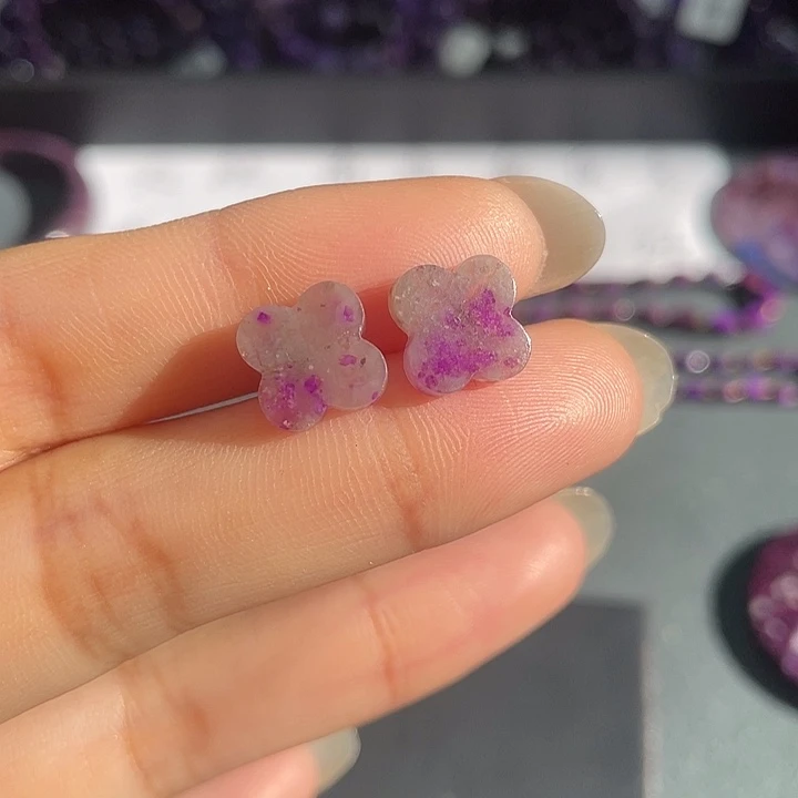 银S925镶嵌苏纪石（舒俱来）耳钉猪油冻樱花桃红