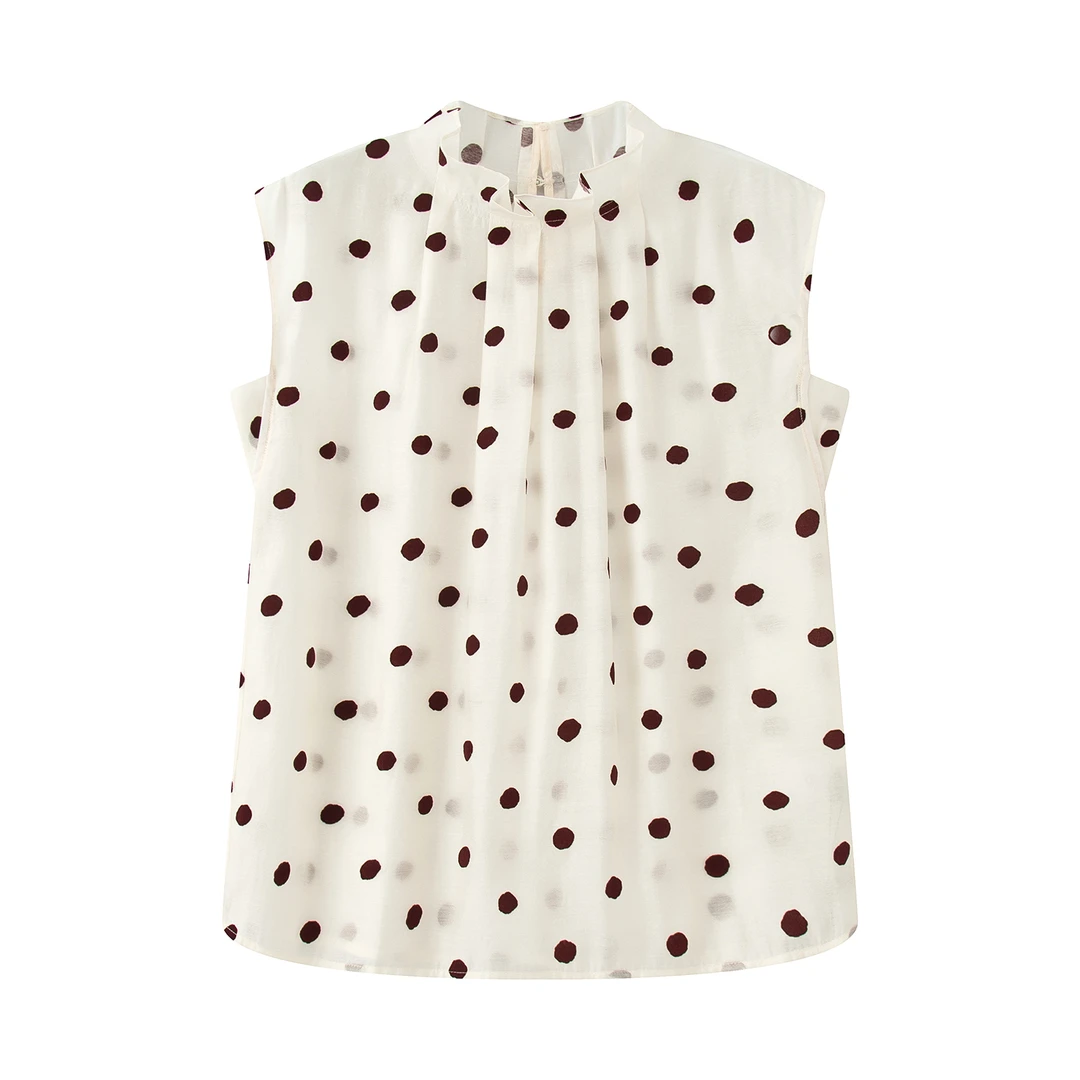 【衬衫】【商场同款】2025夏季新款法式复古时髦波点无袖衬衫女6897