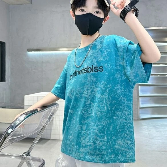 夏季中大童新款上衣纯棉短袖可爱字母动漫洋气宽松爆款T恤儿童衫