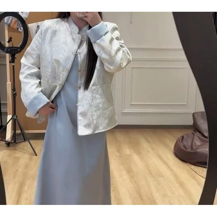 发发推荐【赋蓝归】新中式提花外套加缎面吊带连衣裙套装33790+789