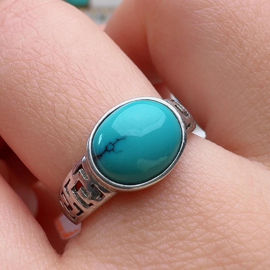 绿松石银S925镶嵌戒指