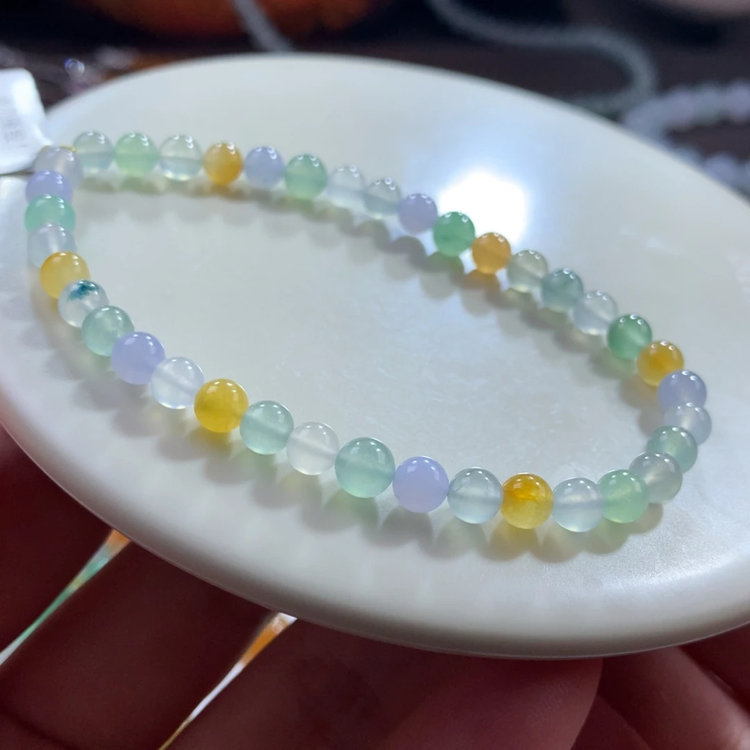 翡翠未镶嵌手链翡翠冰胶底马卡龙卡5+