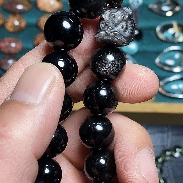 黑曜岩未镶嵌手链男士