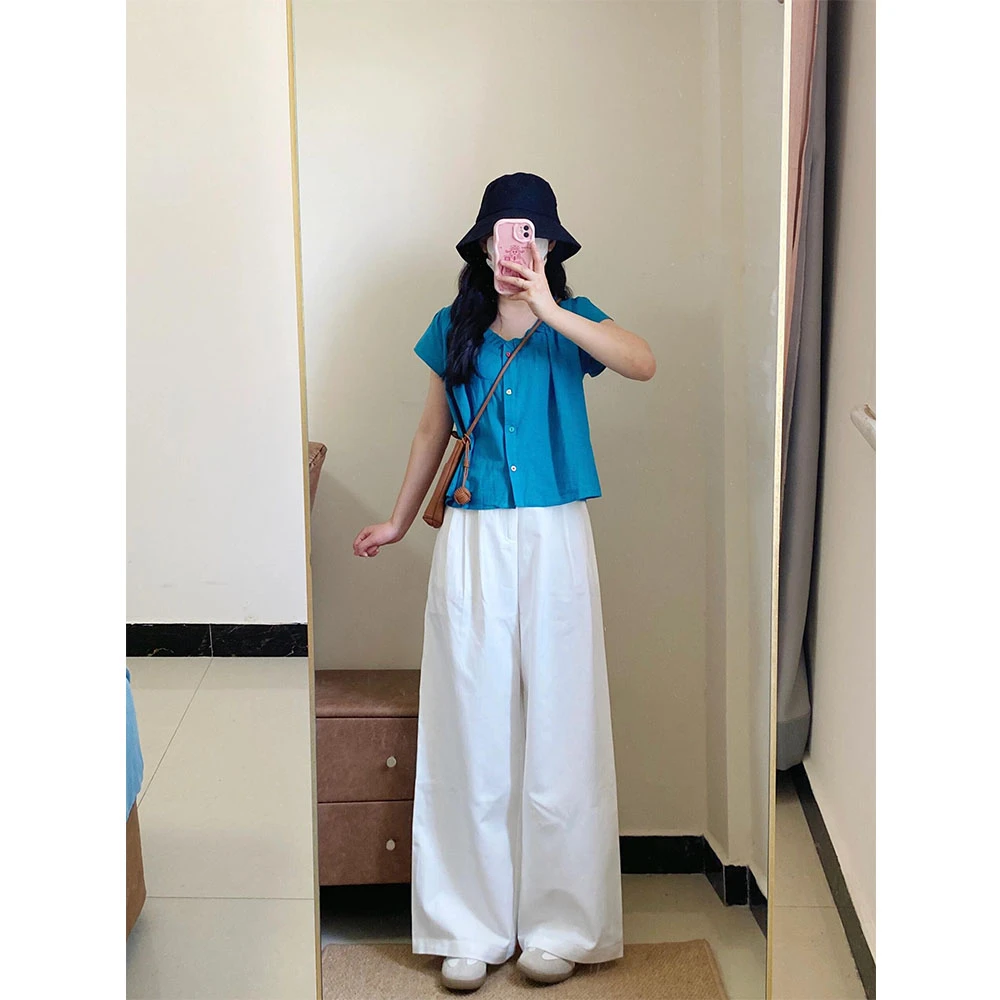 垂感宽松百搭高腰阔腿裤女简约设计感小众白色优雅时尚长裤直筒裤