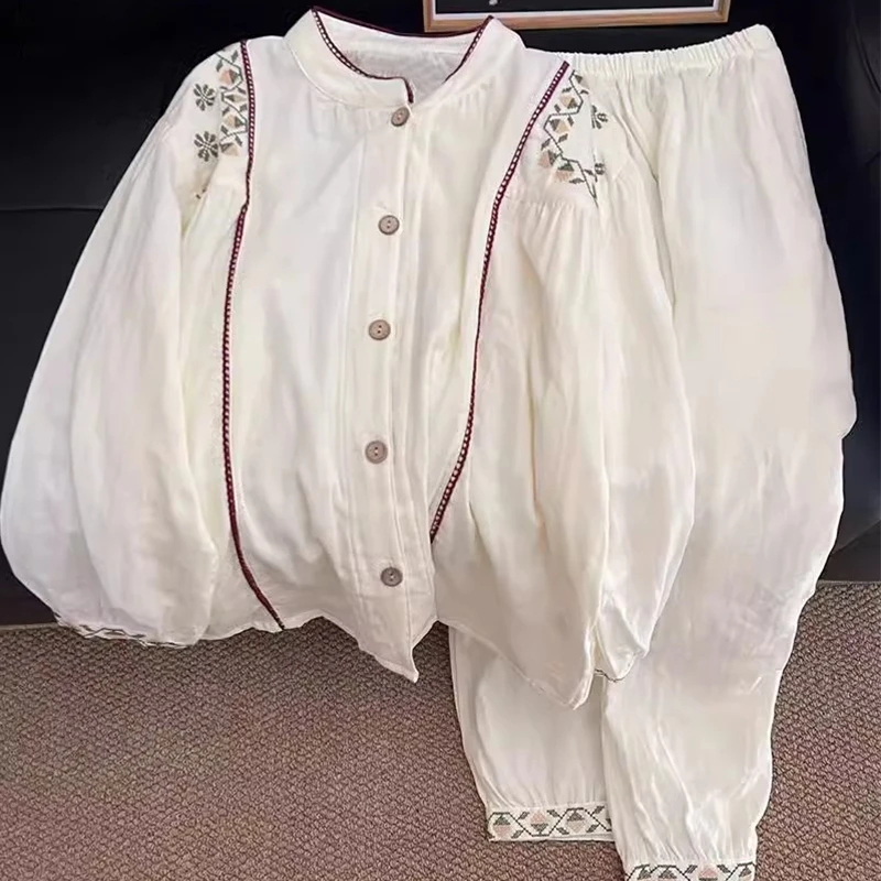 法式复古花卉睡衣2025新款女宽松开衫可外穿高级感春秋季长袖长裤