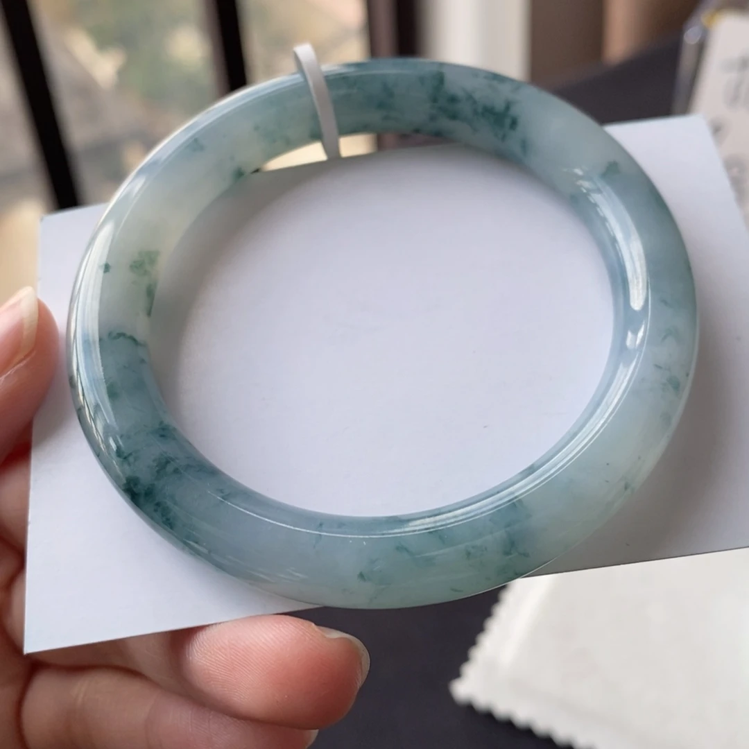 翡翠未镶嵌手镯55圆条蓝飘花