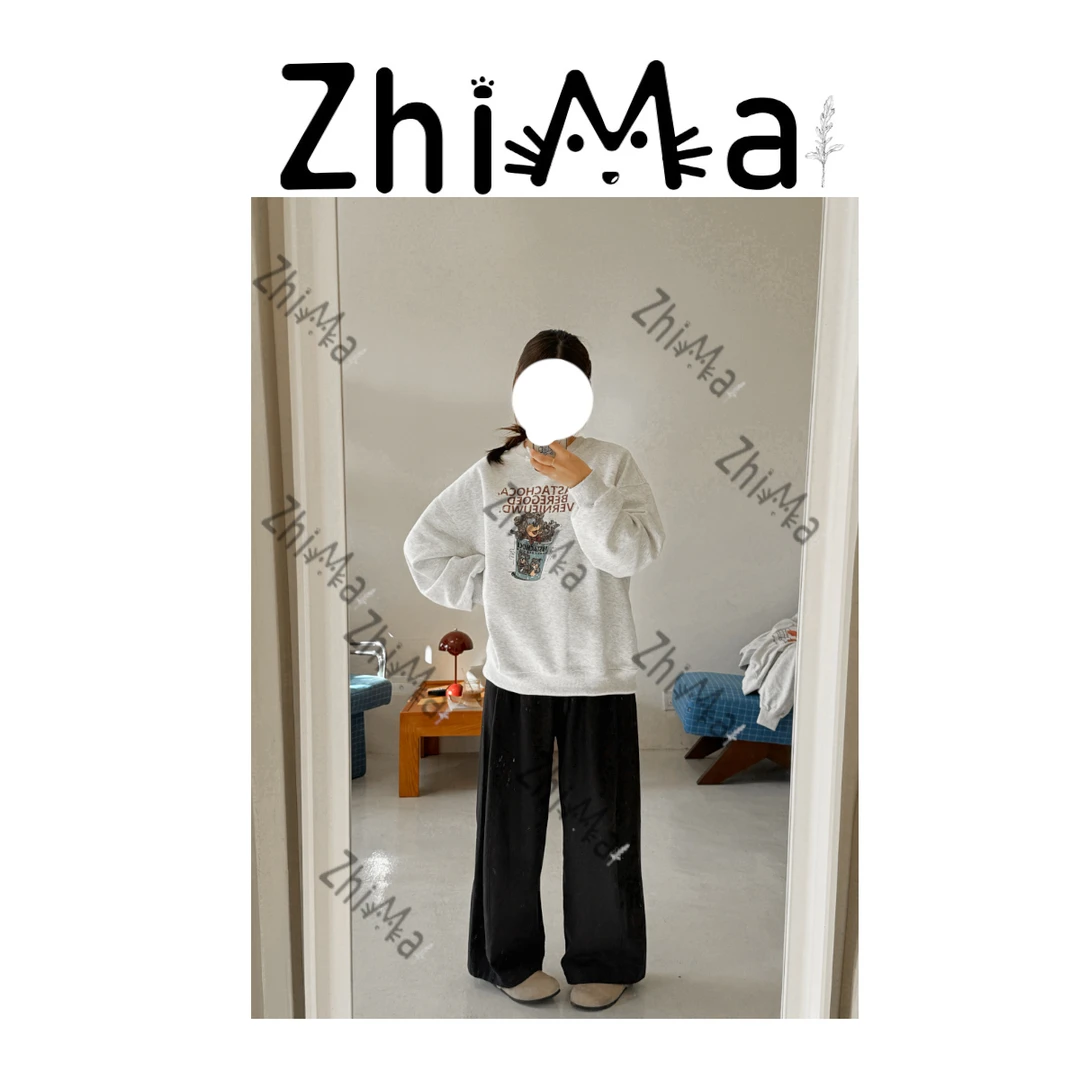 JKT ZHIMA 芝麻【暮云灰】印花卫衣可爱小熊宽松百搭