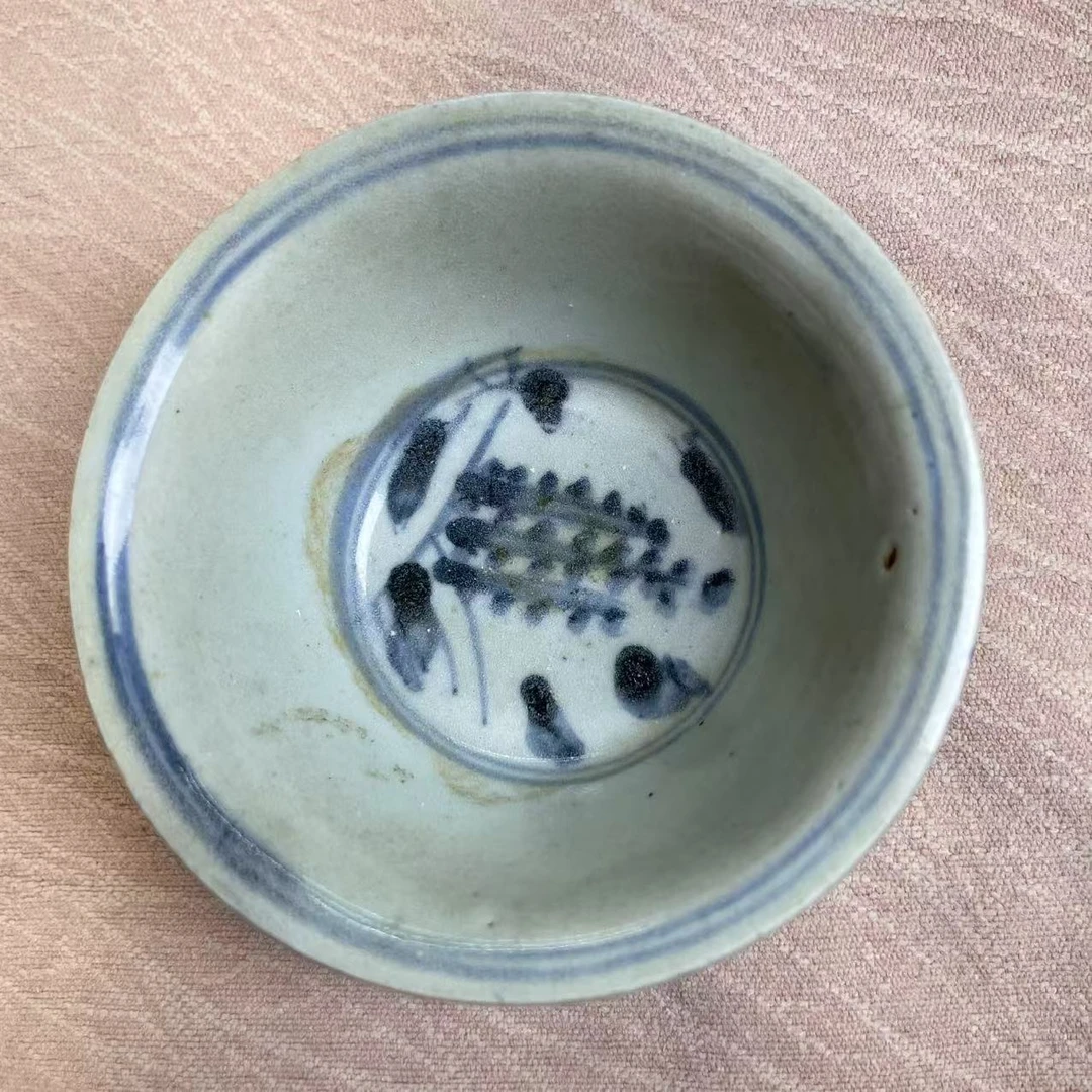 【粗大明青花茶园落款碗】手绘大碗米饭碗柴窑釉下彩釉里红瓷厂缠枝