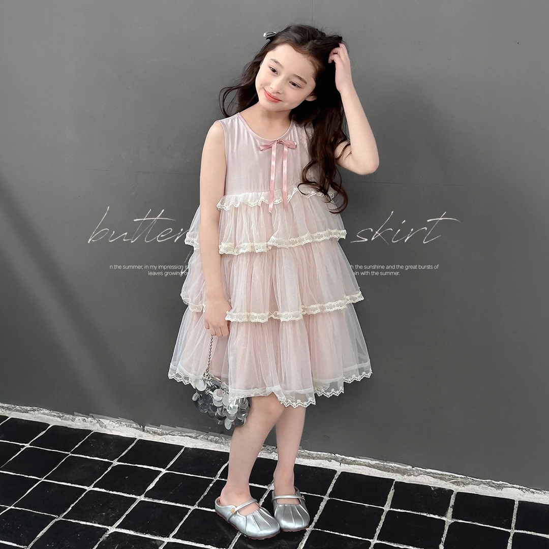 【舞会】蓝小爸童装女童蝴蝶结纱裙夏季法式甜美宝宝蓬蓬裙子
