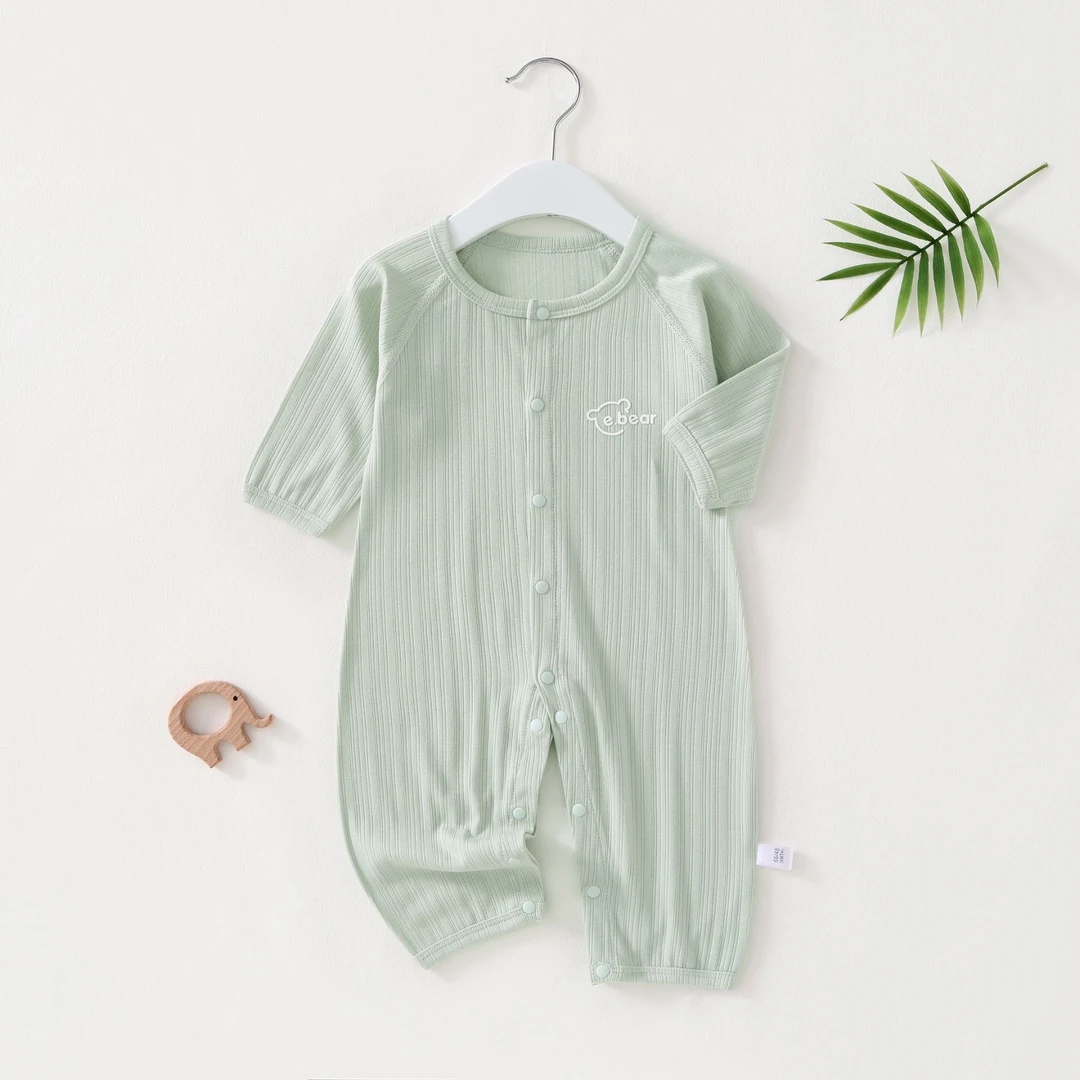 婴幼儿服饰宝宝夏季薄款莫代尔棉连体衣透气提花空调服哈衣九分袖