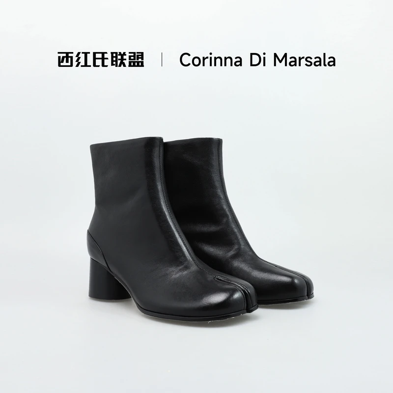 【西红氏联盟】女士时尚百搭粗跟真皮时装靴跟高4cm半码拍大