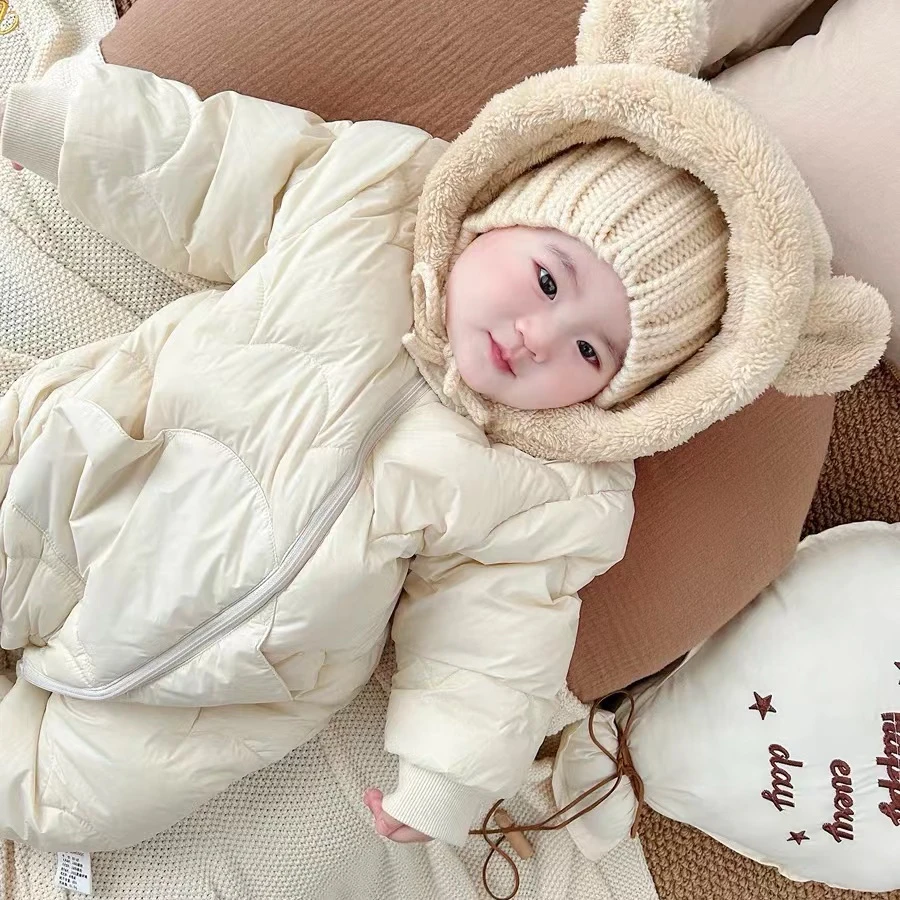 【小小添衣】冬季连体衣套装保暖轻薄加绒爬服哈衣新生儿外出服