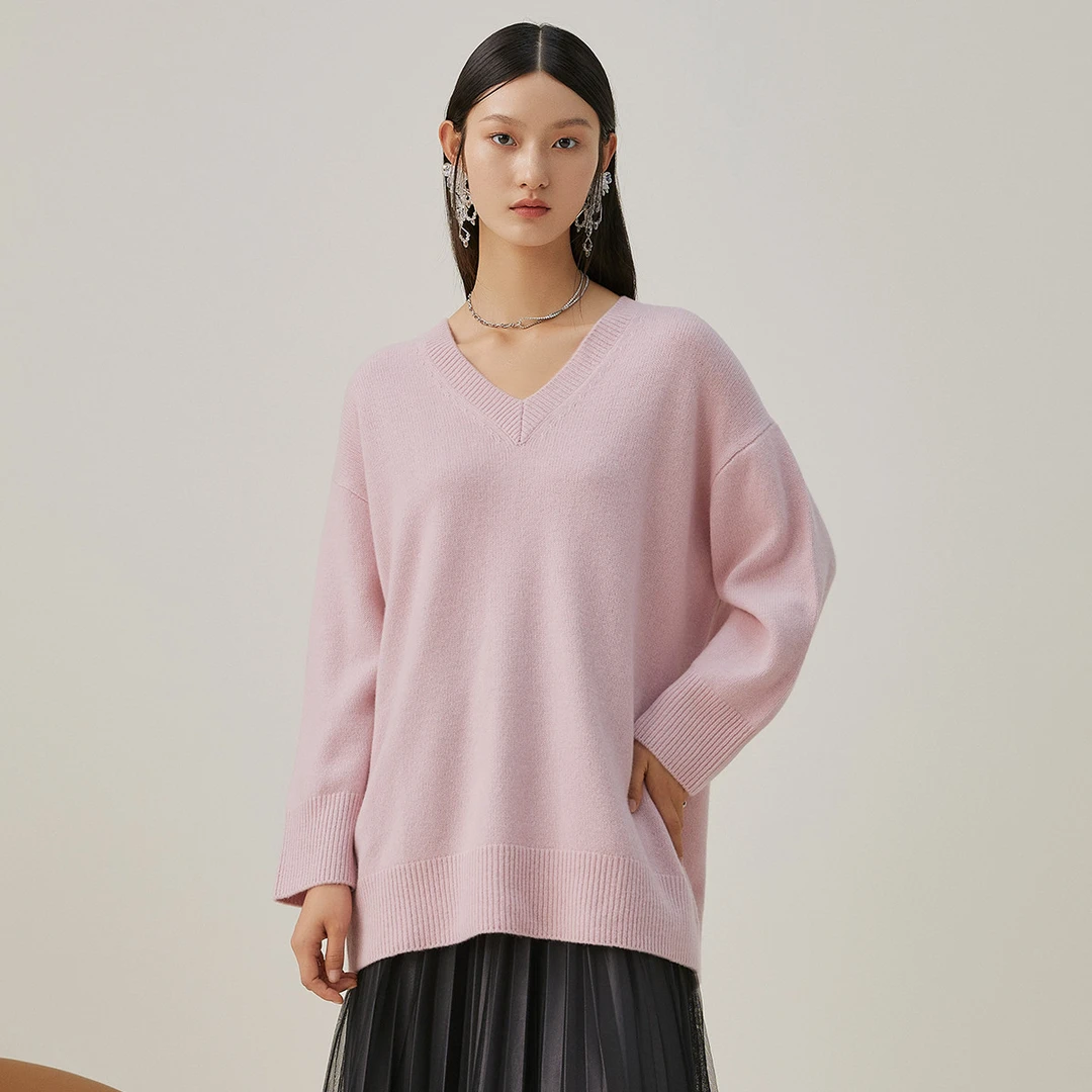 【小熊专属】简约舒适百搭针织衫秋气质V领长袖套头衫730978-92865