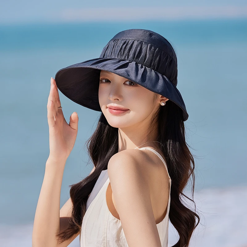空顶帽子女款2025新款透气大沿可折叠褶皱遮阳帽防晒太阳帽女夏季