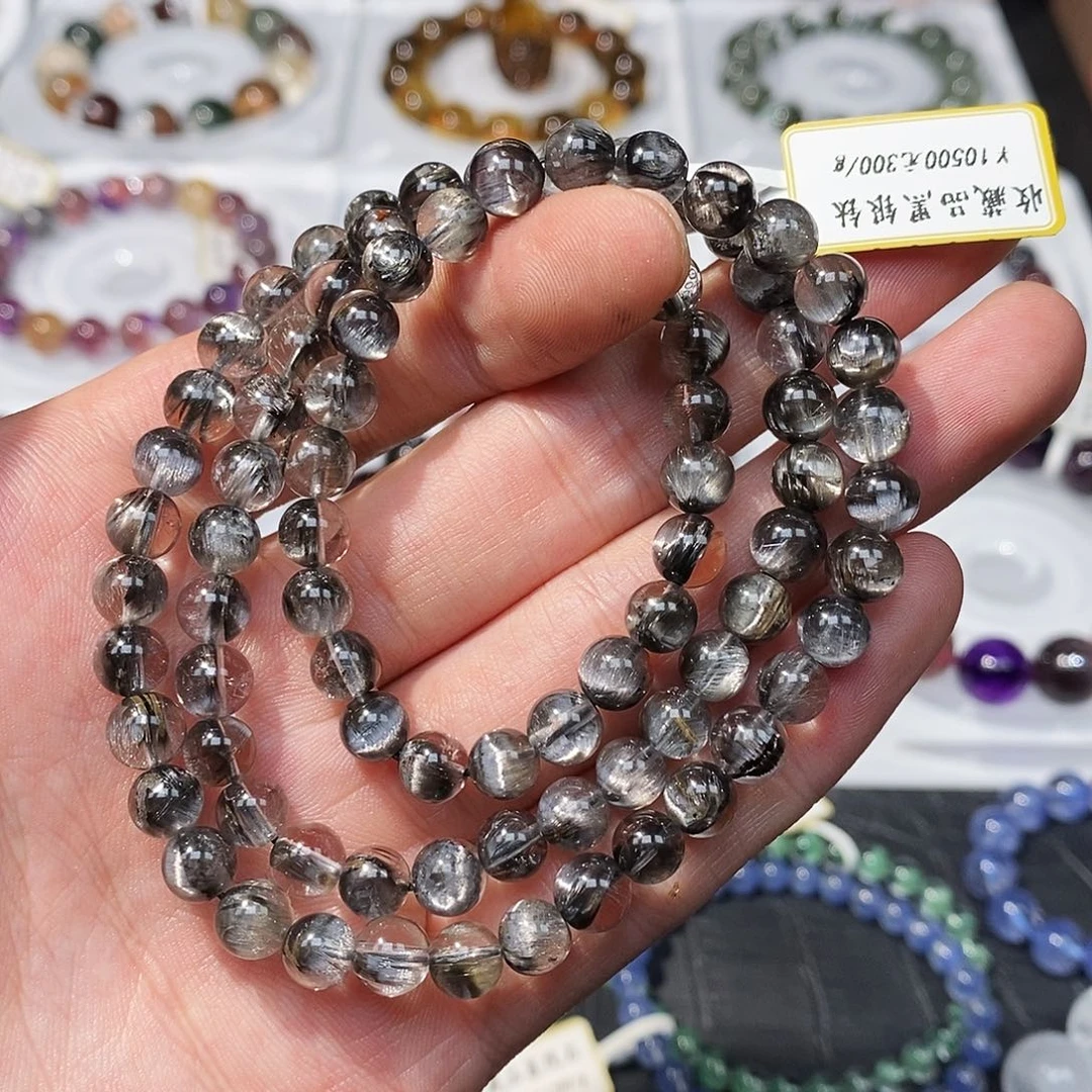 水晶手链未镶嵌黑银钛6.8