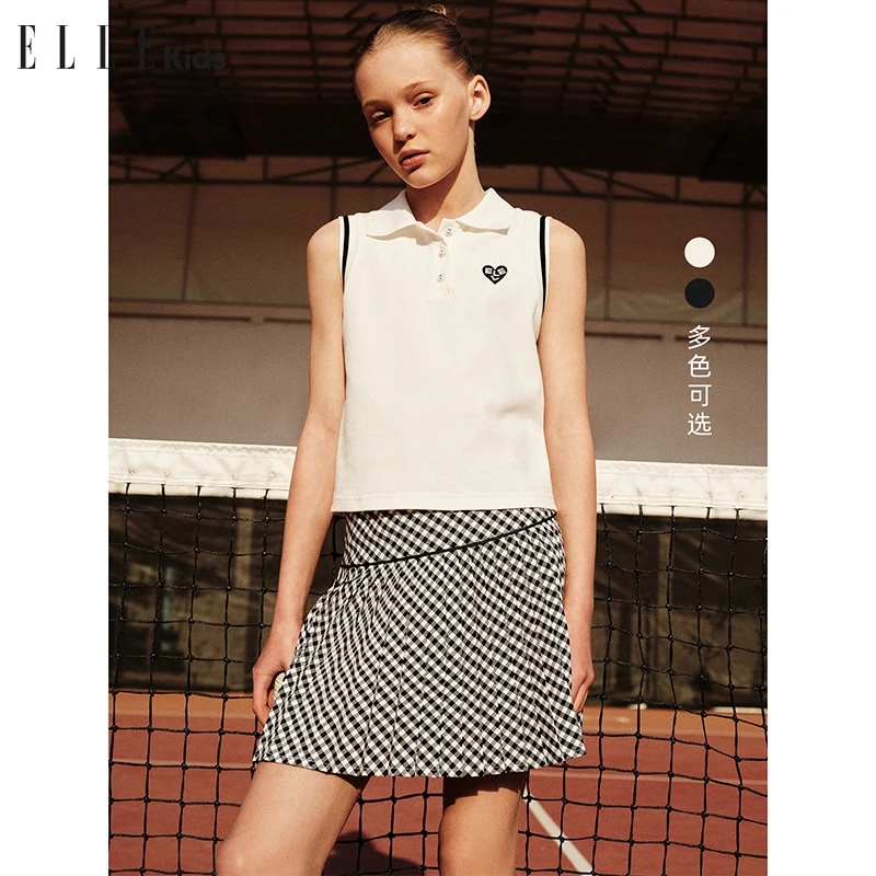 ELLE KIDS童装 撞色条纹袖笼夏款上新女童polo领户外背心X1