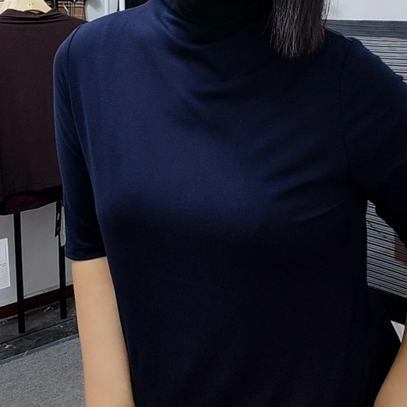 简约时尚圆领百搭显瘦舒服中袖成熟95棉一字肩打底衫女士内搭