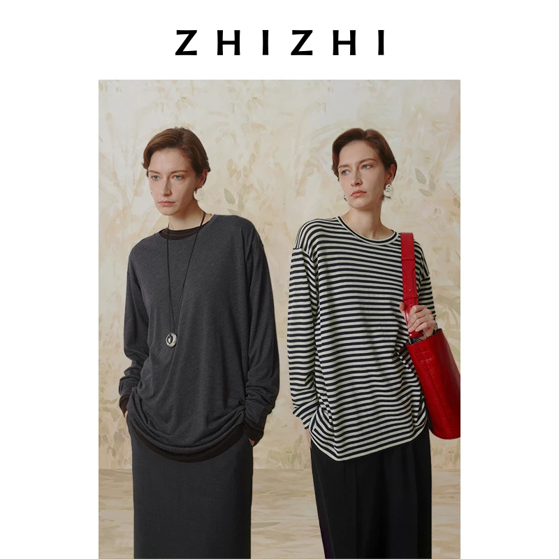 致知 倾杯序 圆领澳毛宽松T恤女25春季新款ZZ2ESWTY005