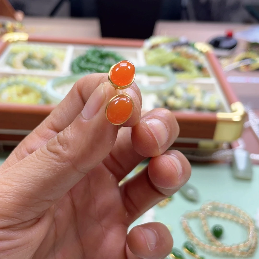 银S925镶嵌南红玛瑙耳饰