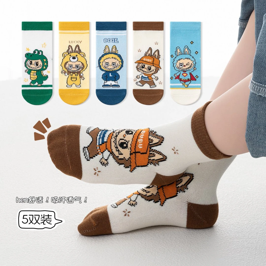 拉布布男童袜子棉秋冬款中筒袜儿童男孩春秋可爱卡通男宝宝棉袜